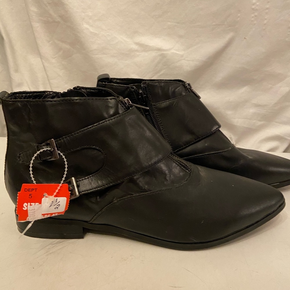 Cortefiel black leather ankle boots 7.5 NEW - Picture 1 of 6